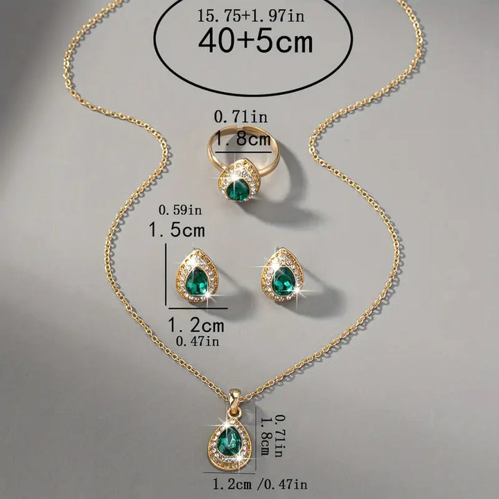 Conjunto de Joias em Forma de Gota de Esmeralda Atemporal