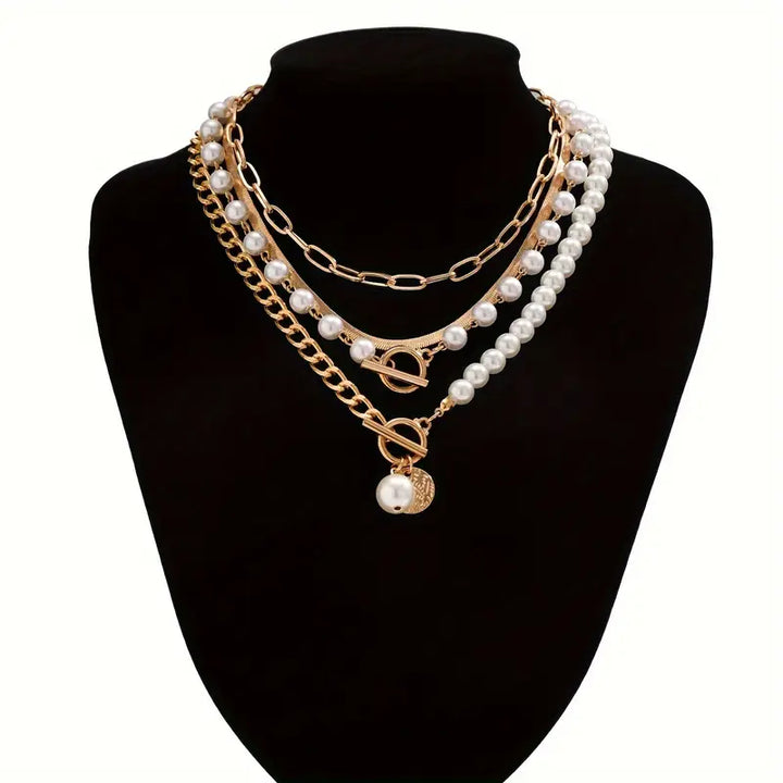 Conjunto de Colar Camadas de Pérolas Modernas