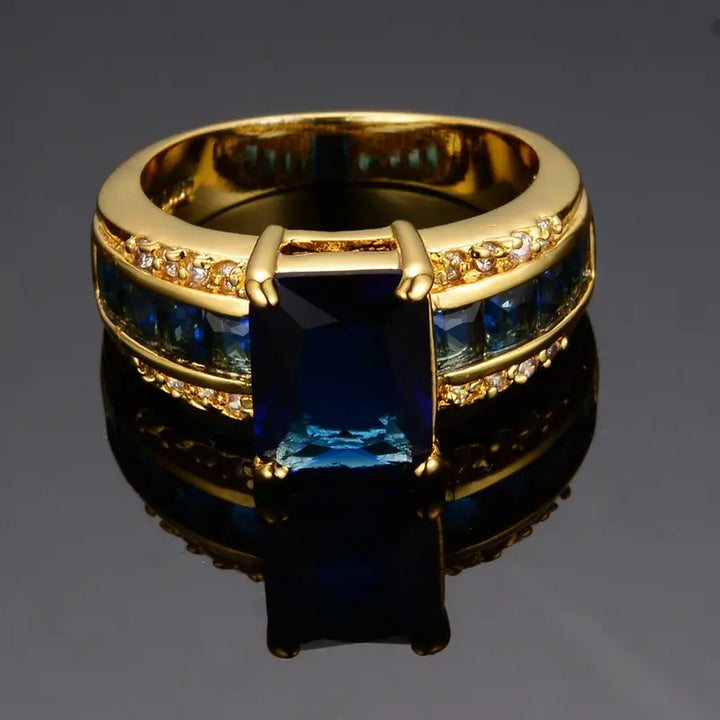 Anel Dourado Azul Profundo Distinto