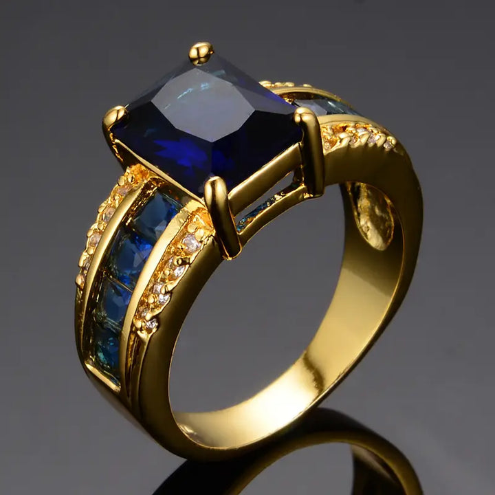 Anel Dourado Azul Profundo Distinto