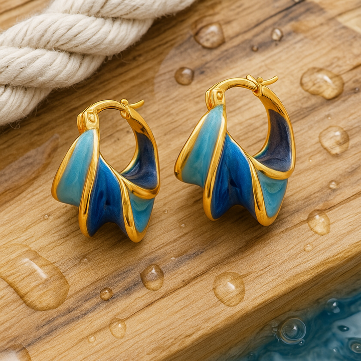 Brincos de Argola Luxe Gold Blue Wave
