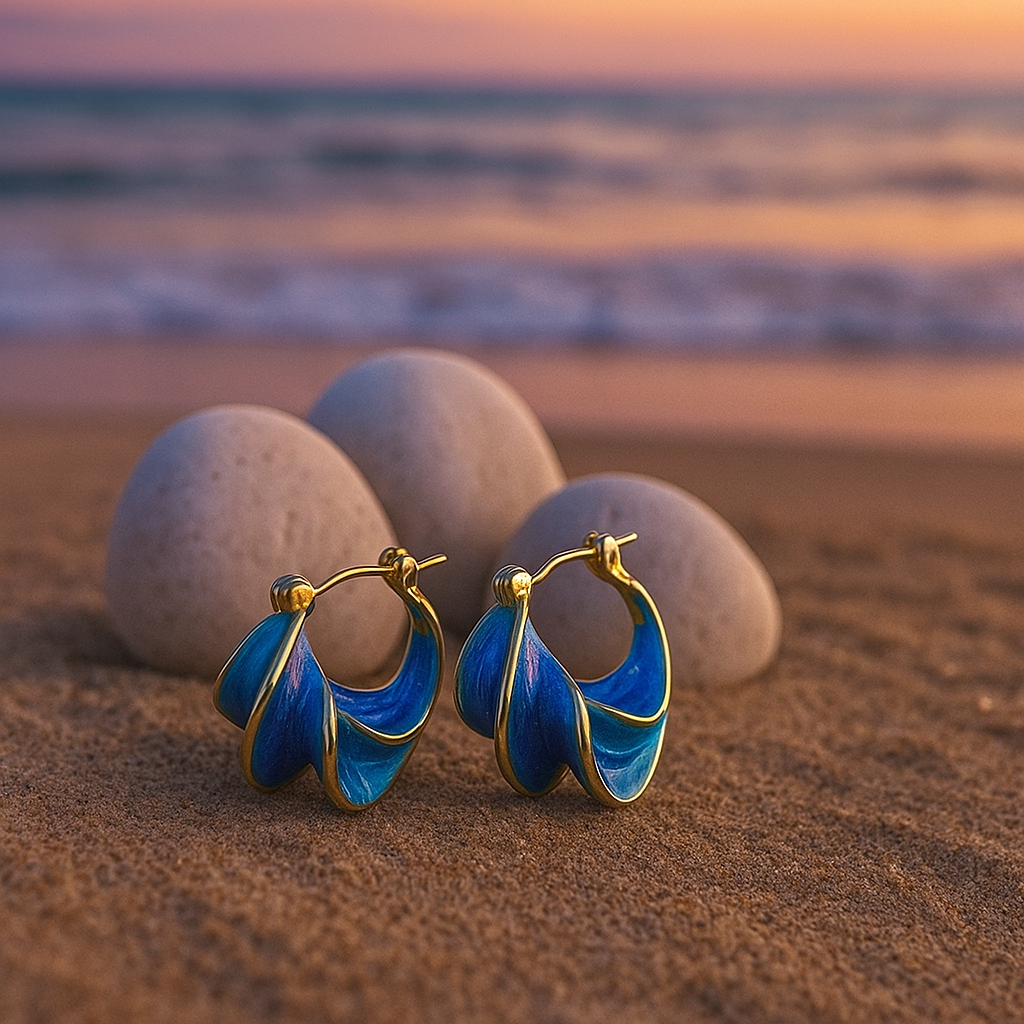Brincos de Argola Luxe Gold Blue Wave