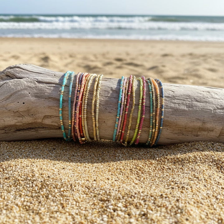 Conjunto de Pulseiras de Contas Coloridas Boho