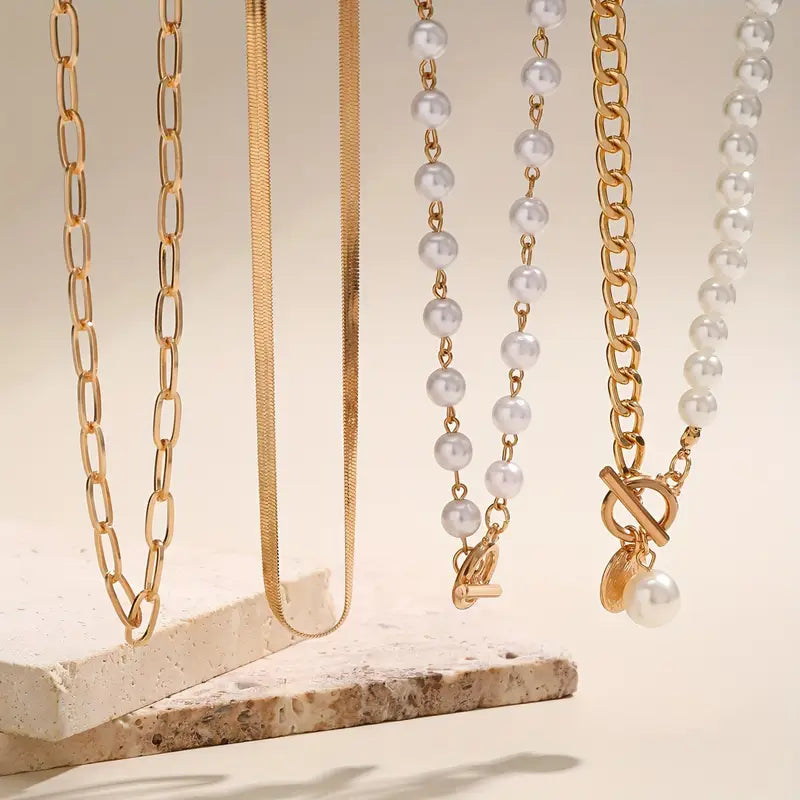 Conjunto de Colar Camadas de Pérolas Modernas
