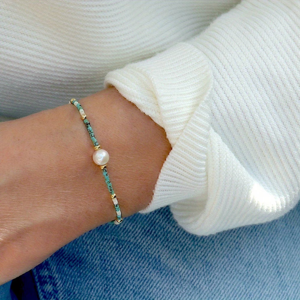 Bracelete Minimalista Turquesa e Pérola