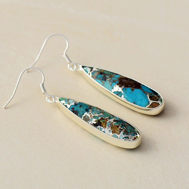 Brincos de Gota de Jaspe Turquesa