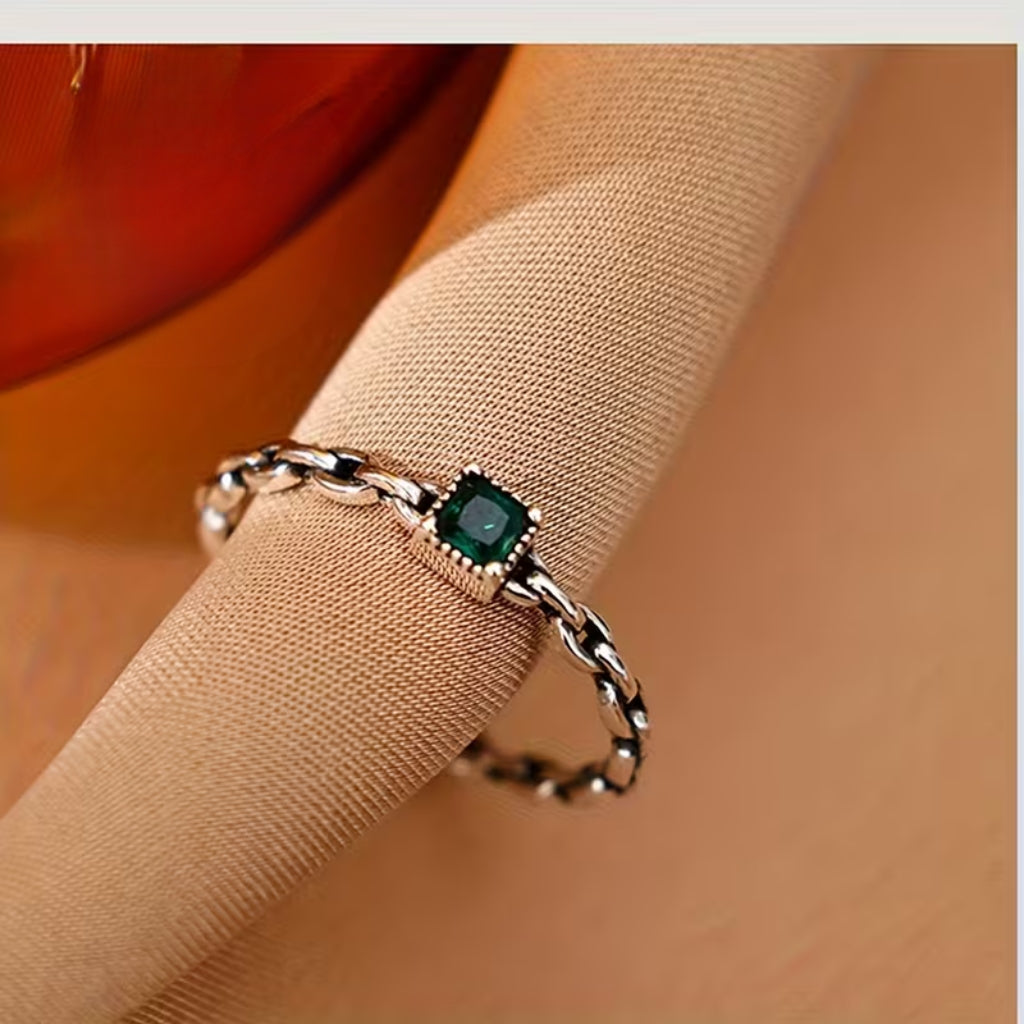 Anel de Cadeia de Zircônia Esmeralda Elegante