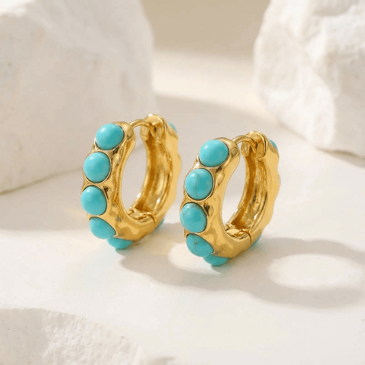 Brincos de Argola com Pedra Turquesa
