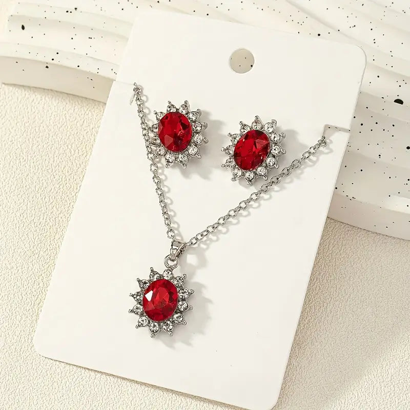 Conjunto Sofisticado de Ouro Branco com Rubi