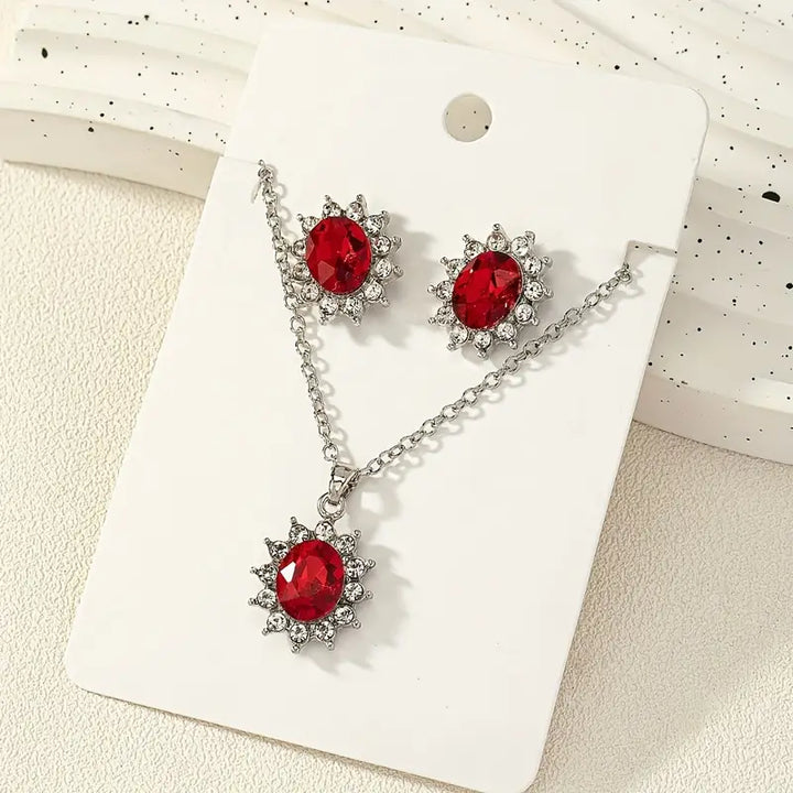 Conjunto Sofisticado de Ouro Branco com Rubi