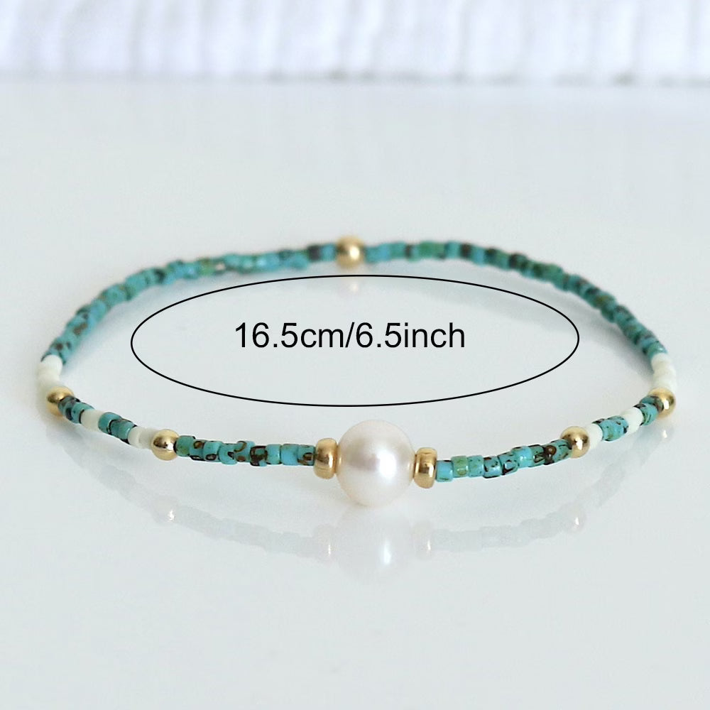 Bracelete Minimalista Turquesa e Pérola