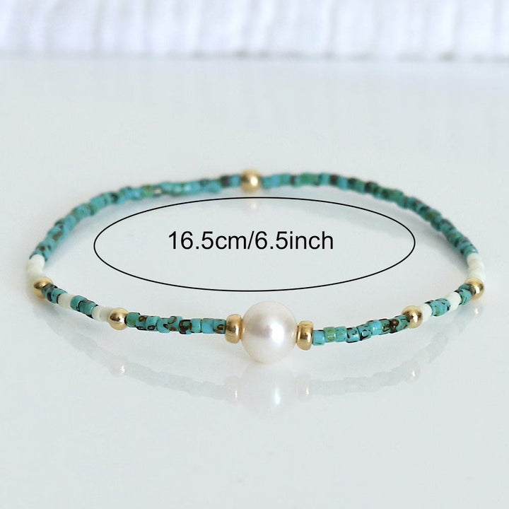 Bracelete Minimalista Turquesa e Pérola
