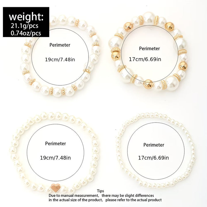 Conjunto de Pulseiras de Pérolas em Camadas com 4 Peças