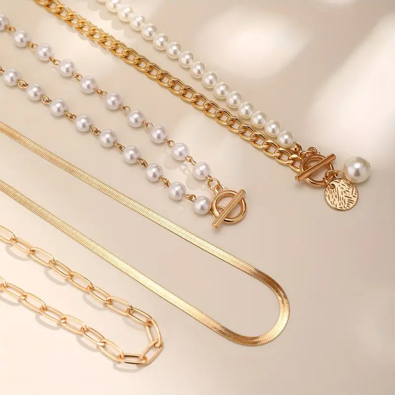 Conjunto de Colar Camadas de Pérolas Modernas
