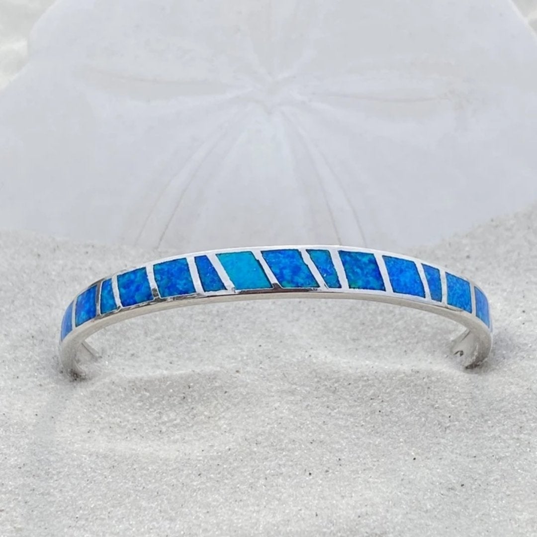 Pulseira de Opala Azul e Prata