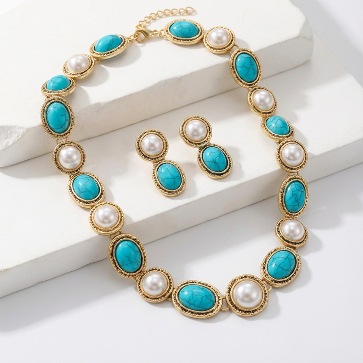 Conjunto de Pérolas Turquesa Antigo