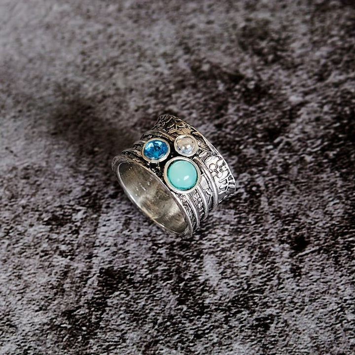 Anel de Pedra Turquesa Boho Vintage