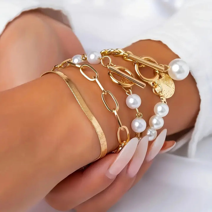 Conjunto de Pulseiras de Pérolas em Camadas Premium