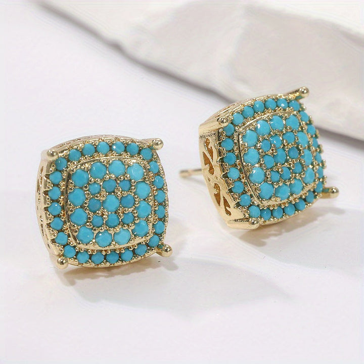 Belos Brincos de Turquesa em Forma de Quadrado