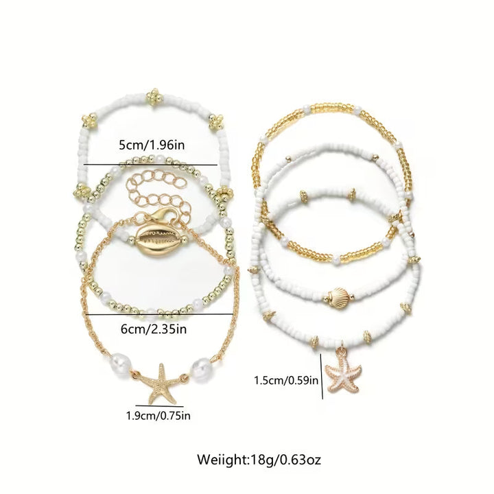 Conjunto de Pulseiras de Ouro e Pérola Costeira com 6 Peças
