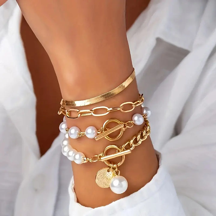 Conjunto de Pulseiras de Pérolas em Camadas Premium