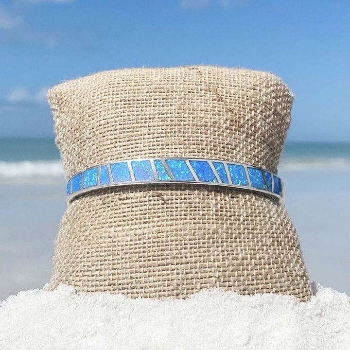 Pulseira de Opala Azul e Prata
