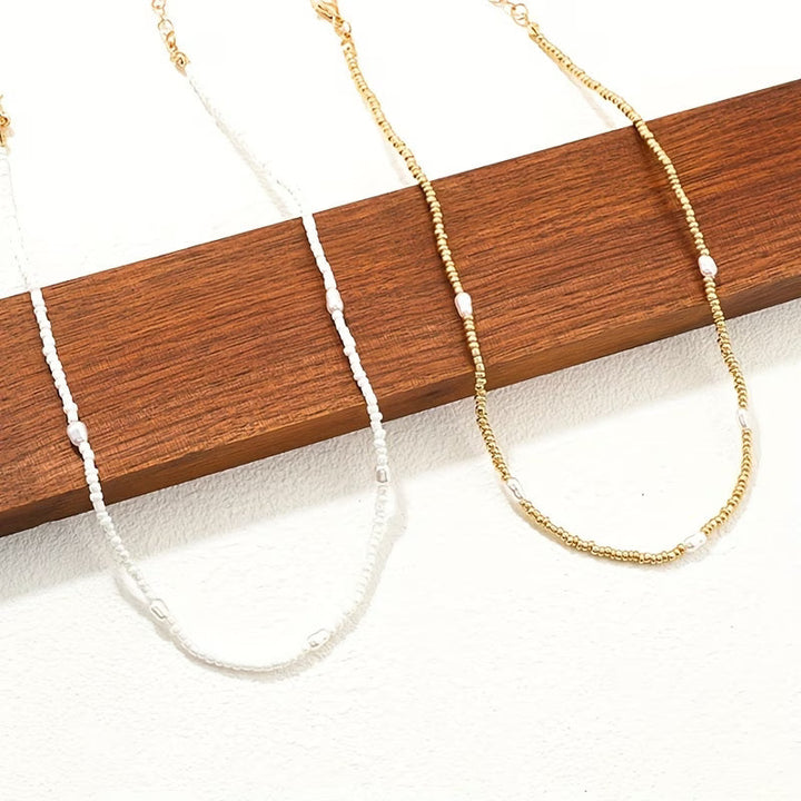 Conjunto de Colar de Pérolas e Ouro em Camadas