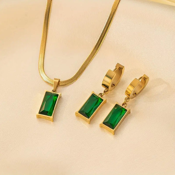 Conjunto de Colar e Brincos Esmeralda Luxuosa