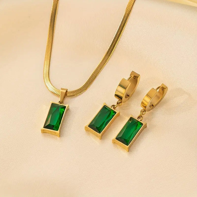 Conjunto de Colar e Brincos Esmeralda Luxe