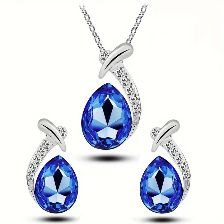 Conjunto de Joias em Forma de Gota de Safira
