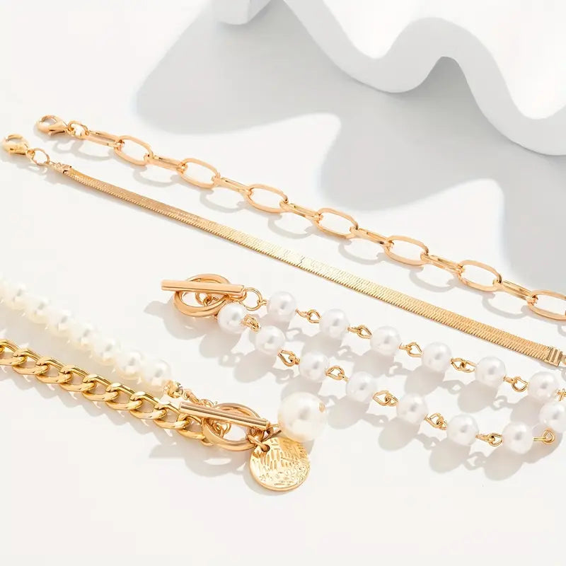 Conjunto de Pulseiras de Pérolas em Camadas Premium