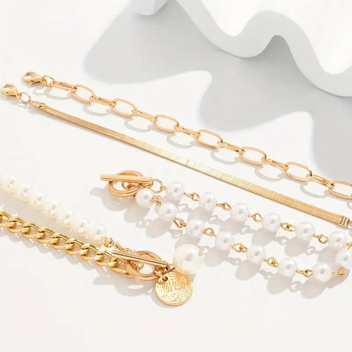 Conjunto de Pulseiras de Pérolas em Camadas Premium