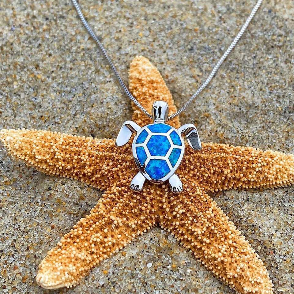 Colar de Tartaruga Marinha + Conjunto de Brincos em Opala e Prata