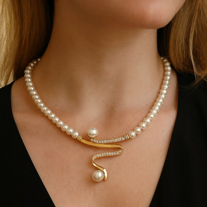 Conjunto de Colar de Pérola Natural Elegante
