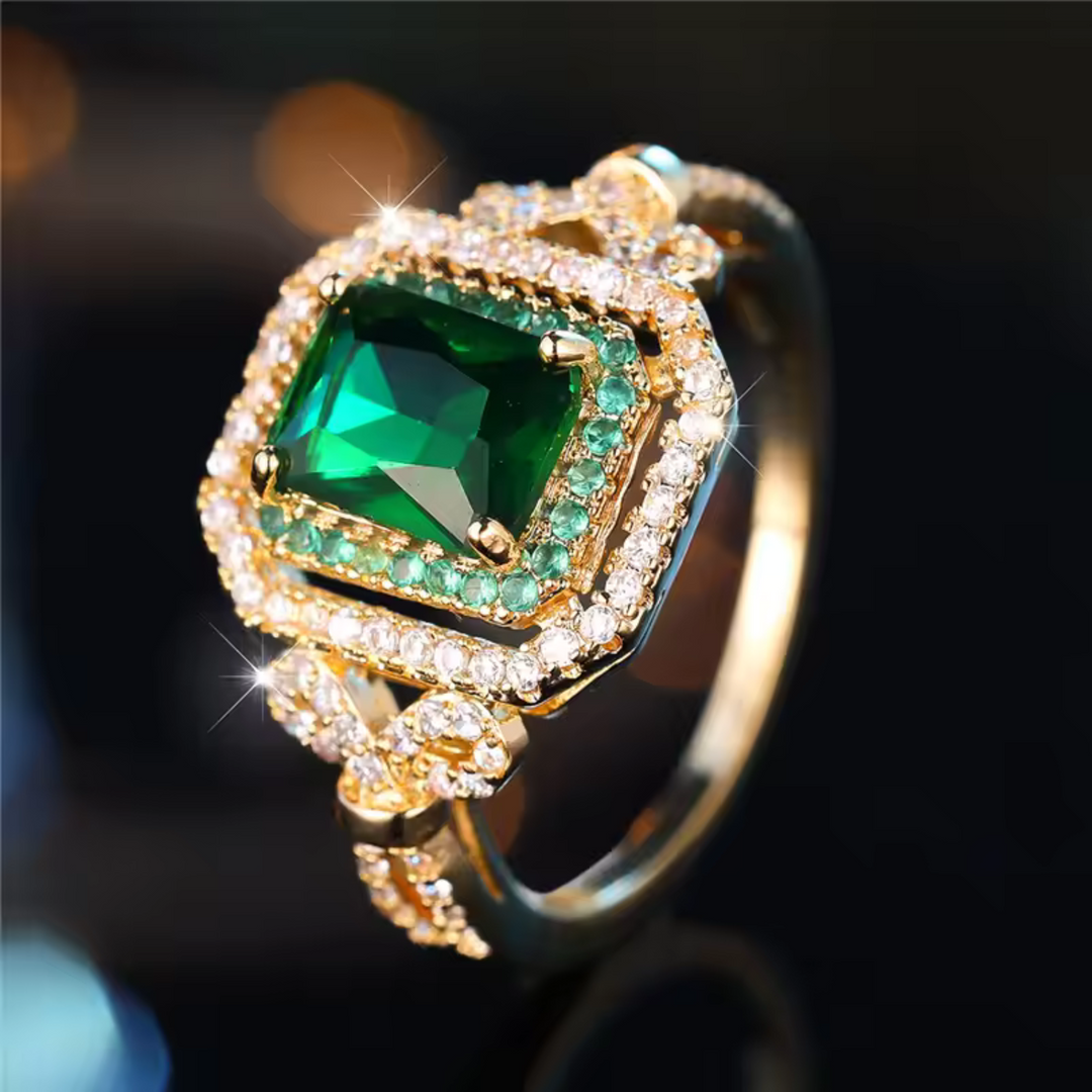 Anel de Declaração Halo Esmeralda Luxe