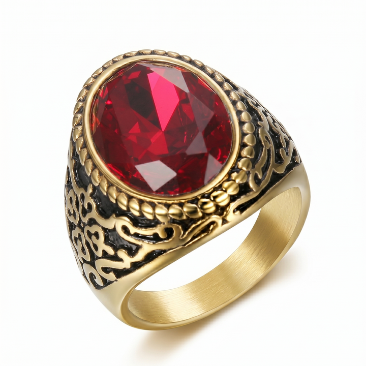 Anel de Ouro com Pedra Preciosa Elegante em Vermelho
