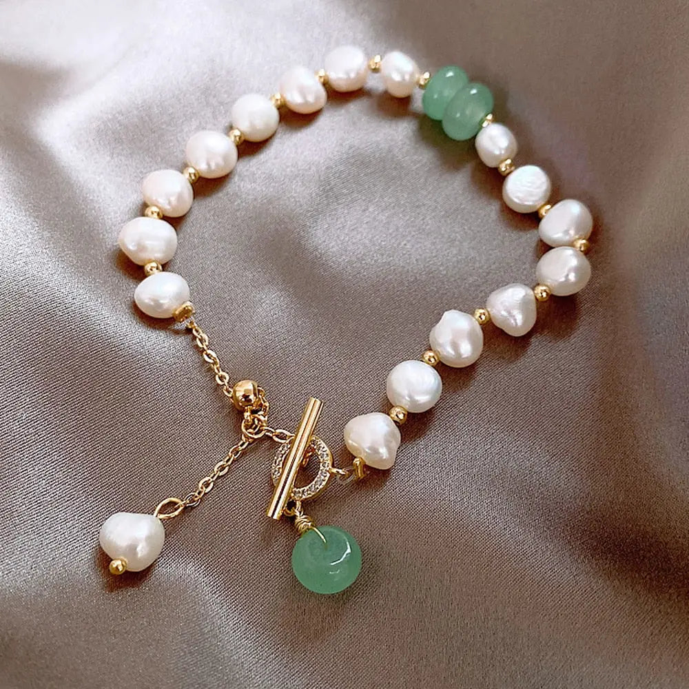 Pulseira de Pérola de Água Doce e Jade