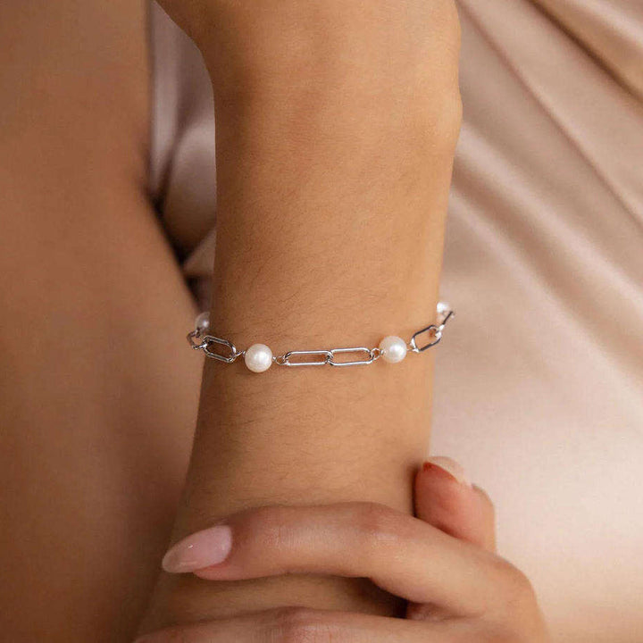 Pulseira de Corrente de Pérolas Sofisticada