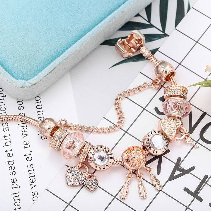 Pulseira Dreamcatcher Rosa com Charms Incluídos em Prata Esterlina