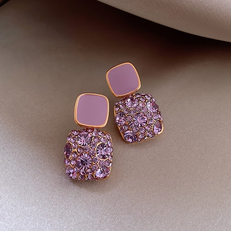 Brincos Luxuosos Roxos com Inlay de Zircônia