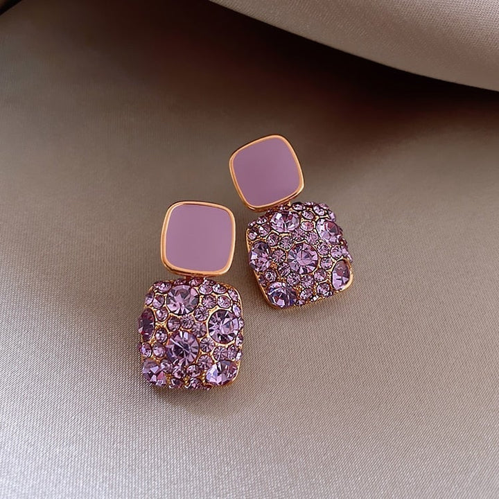 Brincos Luxuosos Roxos com Inlay de Zircônia