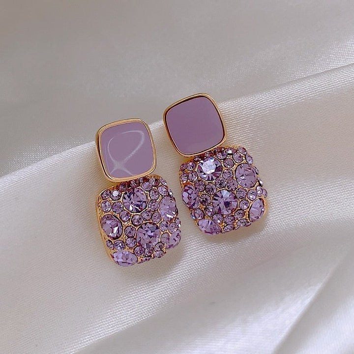Brincos Luxuosos Roxos com Inlay de Zircônia
