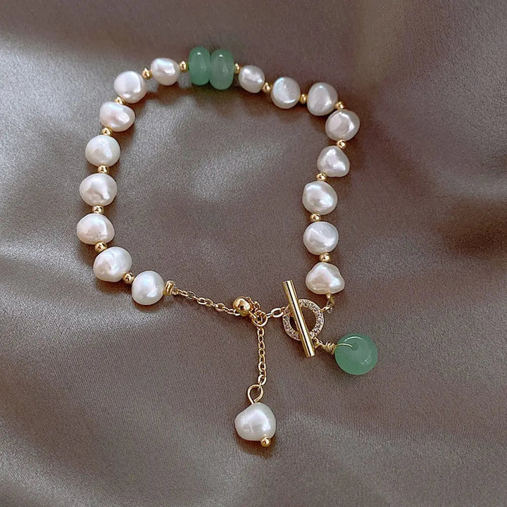 Pulseira de Pérola de Água Doce e Jade