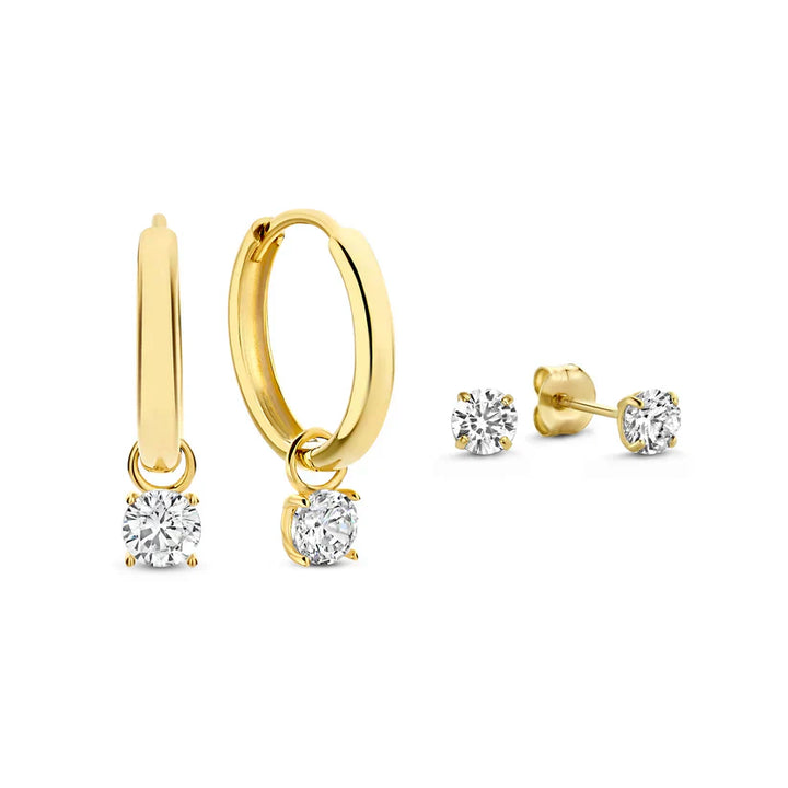 Conjunto de Brincos de Diamante Dourado Elegante