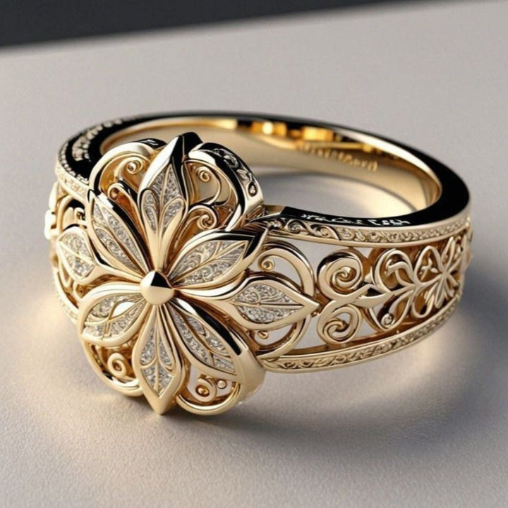 Anel Floral Exótico em Ouro