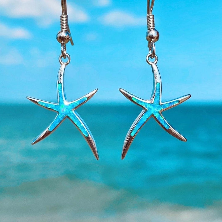 Brincos de Estrela do Mar em Opala e Prata
