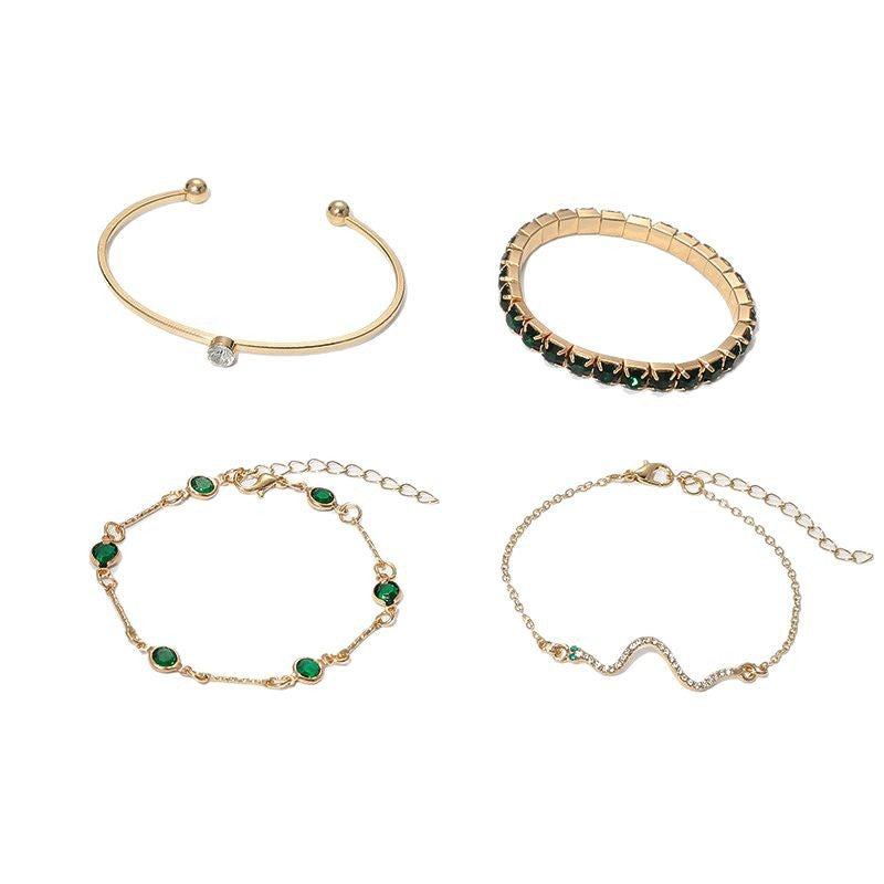 Conjunto de Pulseiras de Esmeralda Dourada