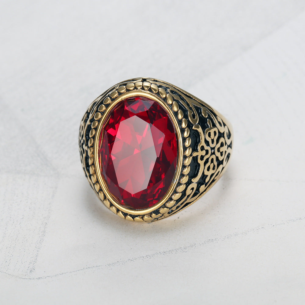 Anel de Ouro com Pedra Preciosa Elegante em Vermelho