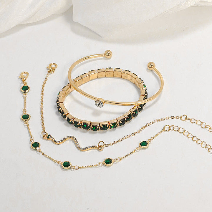 Conjunto de Pulseiras de Esmeralda Dourada
