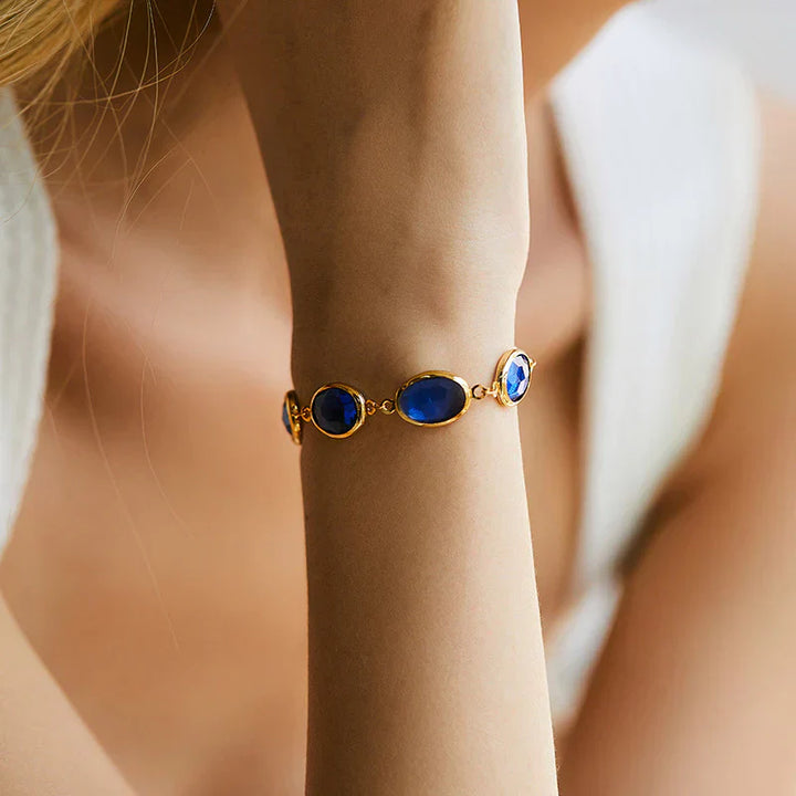 Pulseira de Ouro com Pedra Azul Encantadora